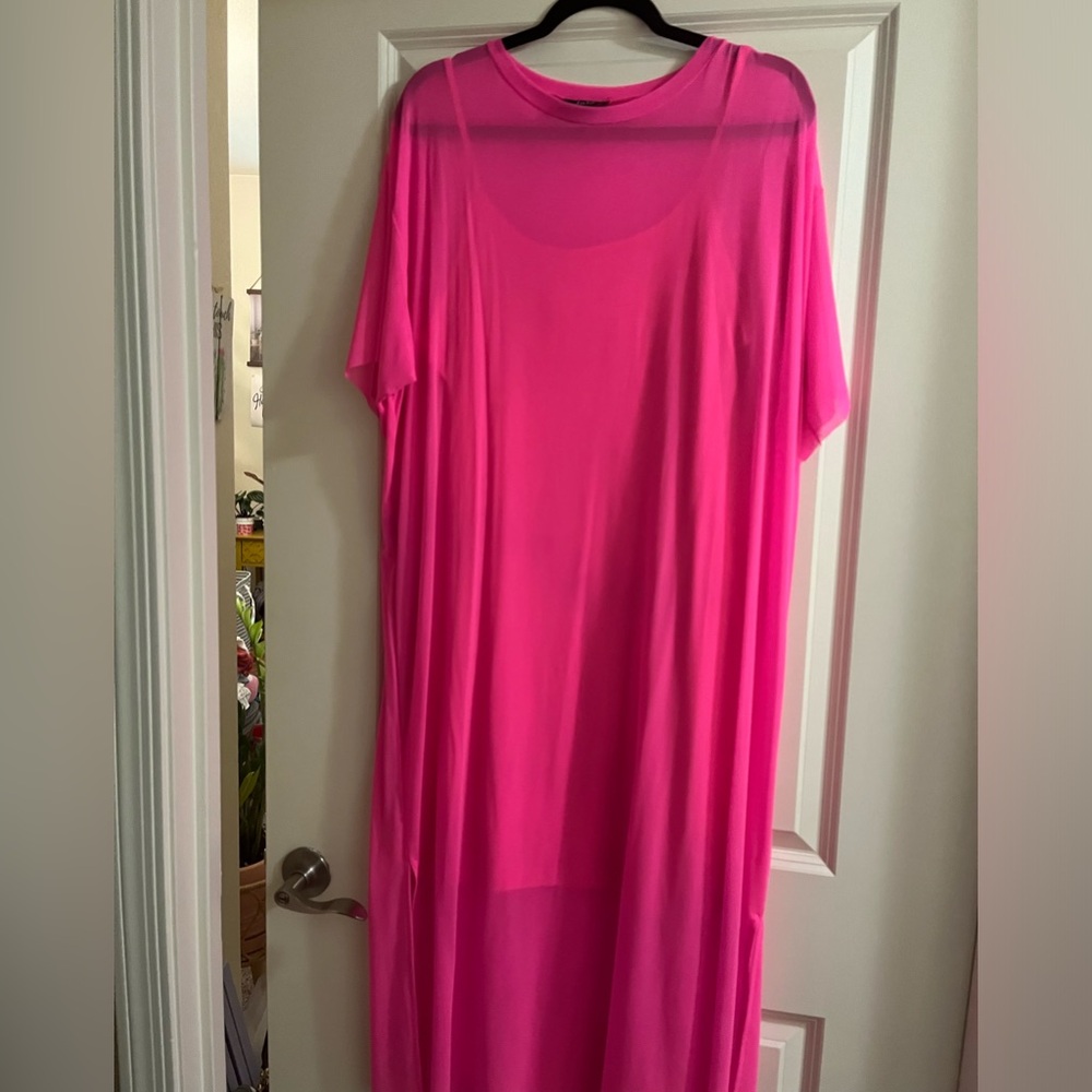 Dressed in Lala Neon Pink Mesh dress with slip